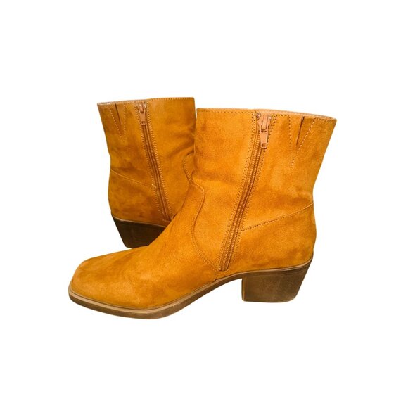 SO Camel Faux Suede Fringe Ankle Western Boots Wedge Heel 8.5 Boho Cowgirl - Picture 11 of 14